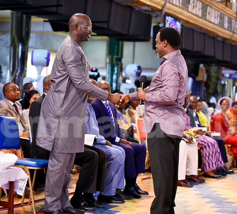 Liberian Presidential Candidate, George Weah Visits TB Joshua’s Church In Lagos [PHOTOS]