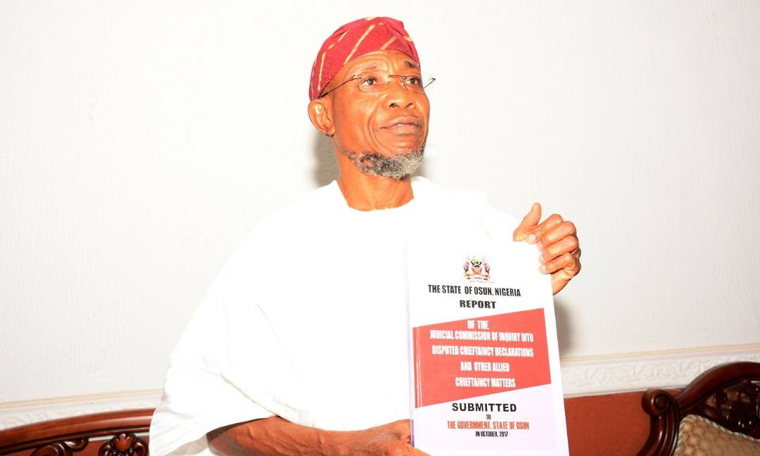 PHOTONEWS: Aregbesola Receives Report Of Judicial Commission On Chieftaincy Matters In Osun