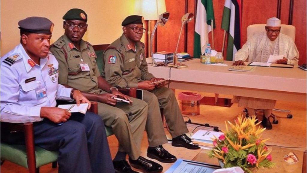 Buhari Tasks Service Chiefs To Remain Vigilant And Protect Nigerians