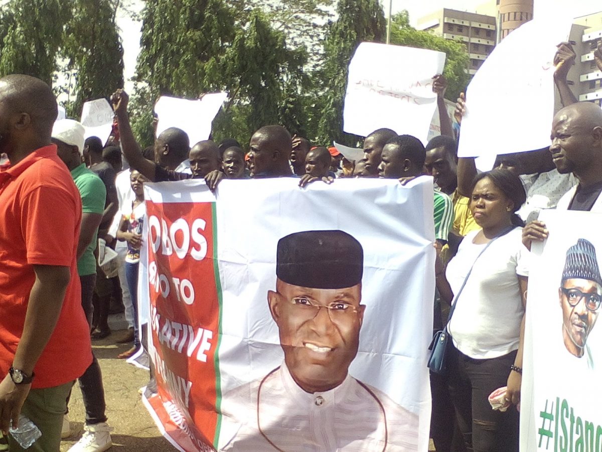 Senator Omo-Agege’s Supporters Storm NASS In Protest [PHOTOS]