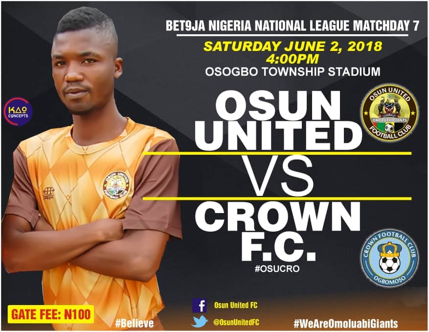{Preview} Osun Utd Vs Crown FC: Odds Favour Omoluabi Giants