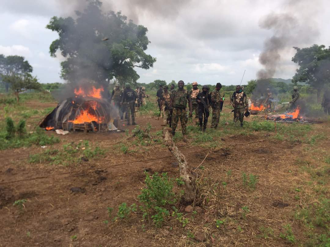 PHOTOS: Soldiers Raze Camps Of Alleged Armed Herdsmen In Benue