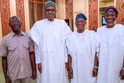 Aregbesola, Oyetola Meet President Buhari Inisde Aso Rock