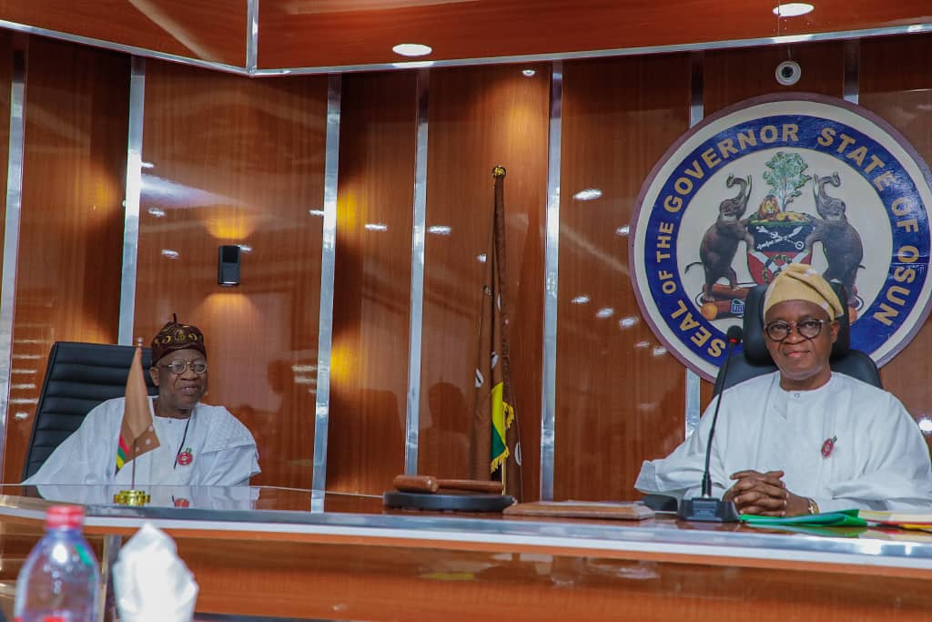 PHOTONEWS: Information Minister, Lai Mohammed Visits Governor Oyetola In Osogbo