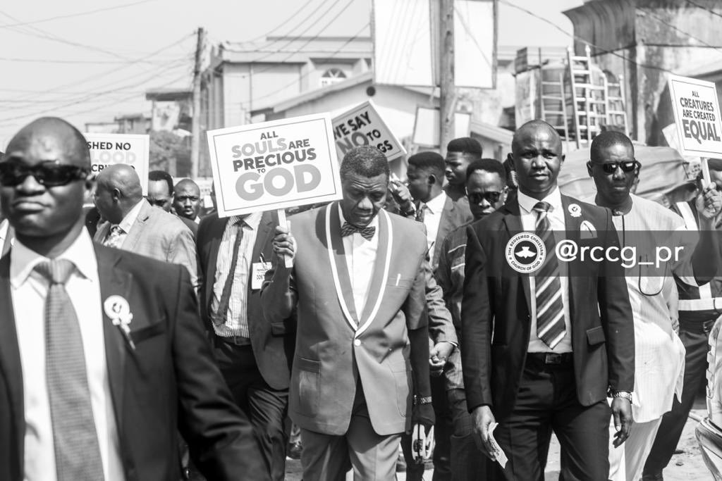 Adeboye, R.C.C.G Members Stage Walk Against Insecurity