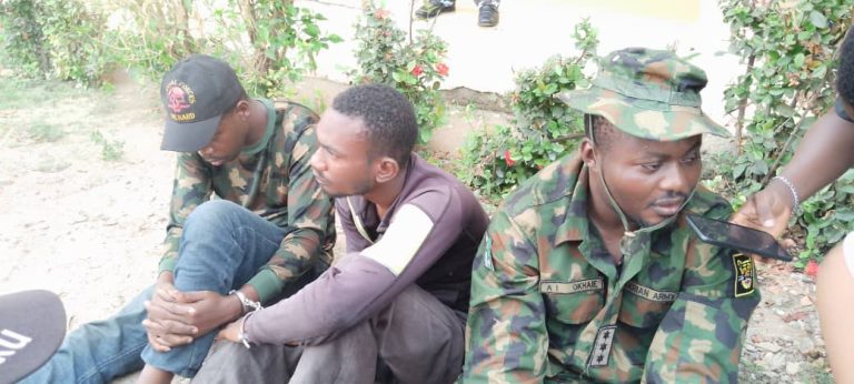 Police Parade Three Armed Robbers Who  Disguise  As Nigeria Army