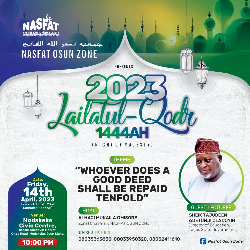 NASFAT Osun Zone Organises Annual Lailatul-Qodr Programme