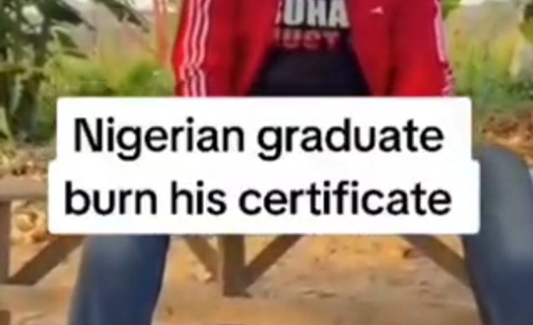 Frustrated Nigerian Graduate Burns His Certificates Over Unemployment
