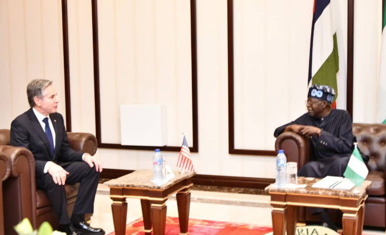 Tinubu Receives US Secretary Of State At Aso Rock, Begins Bilateral Meeting