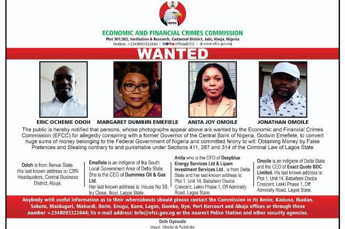 Emefiele’s Wife, Three Others Declared Wanted By EFCC