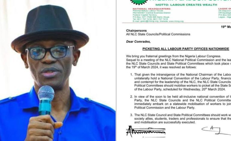 Crisis Intensifies As NLC Orders Members To Picket Labour Party Secretariats Nationwide