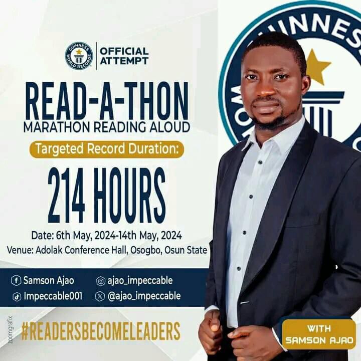 [Interview] Read-A-Thon: ‘I Completed 100 Books In 10 Days Reading For 215 Hours’- Osun Reading Champion, Ajao